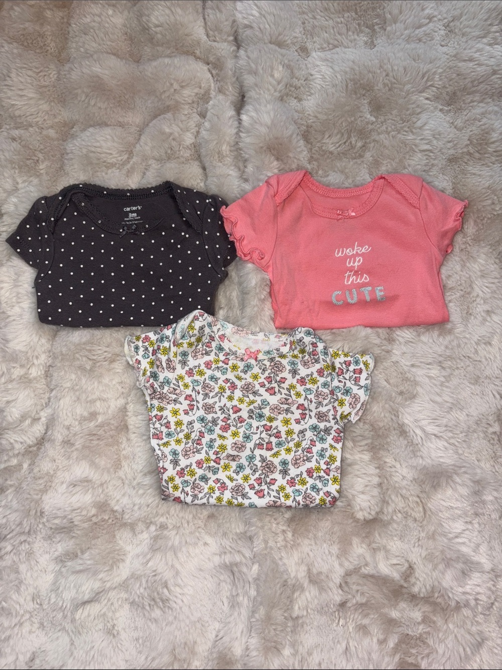 Carter's Pink, Black Polka Dot & Floral Short Sleeve Baby Tees